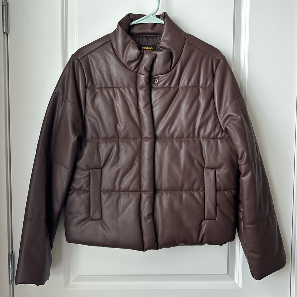 Faux Leather Puffer Coat
